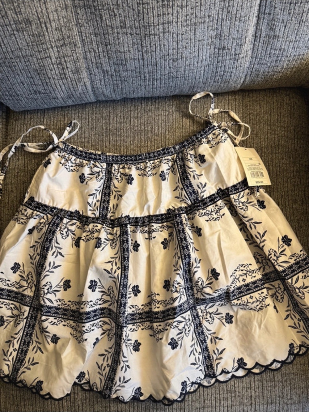 Women’s White and Navy Floral Tiered Skirt - Lightweight Summer Style